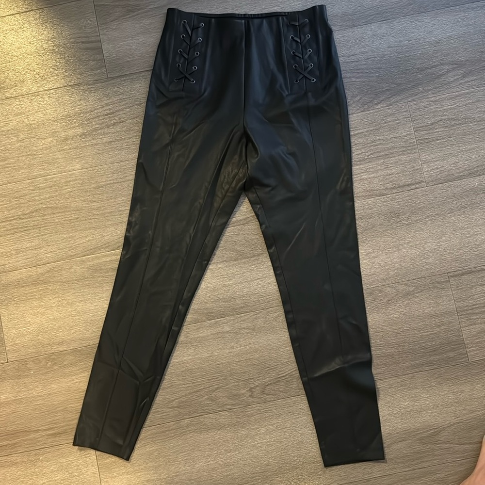 BCBG maxazria black faux leather leggings size S